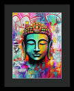 Vibrant Buddha Head in Graffiti Style - Framed Print