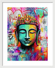 Vibrant Buddha Head in Graffiti Style - Framed Print