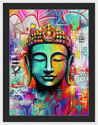 Vibrant Buddha Head in Graffiti Style - Framed Print