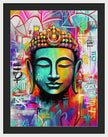 Vibrant Buddha Head in Graffiti Style - Framed Print