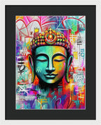 Vibrant Buddha Head in Graffiti Style - Framed Print
