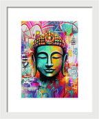 Vibrant Buddha Head in Graffiti Style - Framed Print
