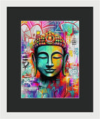 Vibrant Buddha Head in Graffiti Style - Framed Print
