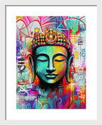 Vibrant Buddha Head in Graffiti Style - Framed Print