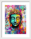 Vibrant Buddha Head in Graffiti Style - Framed Print