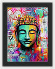 Vibrant Buddha Head in Graffiti Style - Framed Print