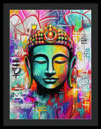 Vibrant Buddha Head in Graffiti Style - Framed Print