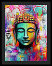 Vibrant Buddha Head in Graffiti Style - Framed Print