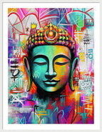 Vibrant Buddha Head in Graffiti Style - Framed Print
