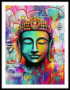 Vibrant Buddha Head in Graffiti Style - Framed Print