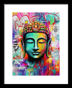 Vibrant Buddha Head in Graffiti Style - Framed Print