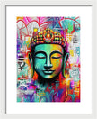 Vibrant Buddha Head in Graffiti Style - Framed Print