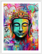 Vibrant Buddha Head in Graffiti Style - Framed Print