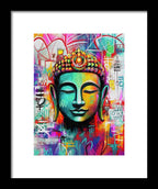 Vibrant Buddha Head in Graffiti Style - Framed Print