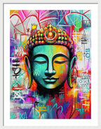 Vibrant Buddha Head in Graffiti Style - Framed Print