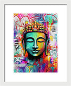 Vibrant Buddha Head in Graffiti Style - Framed Print