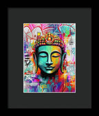 Vibrant Buddha Head in Graffiti Style - Framed Print