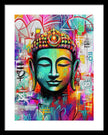 Vibrant Buddha Head in Graffiti Style - Framed Print