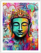 Vibrant Buddha Head in Graffiti Style - Framed Print